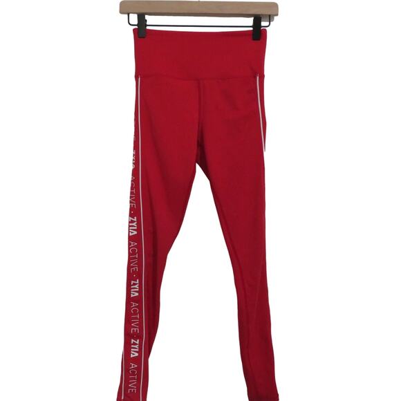 Zyia Womens Sz 2 Red and White Leggings High Waisted High Rise Athletic Wear - Picture 1 of 6